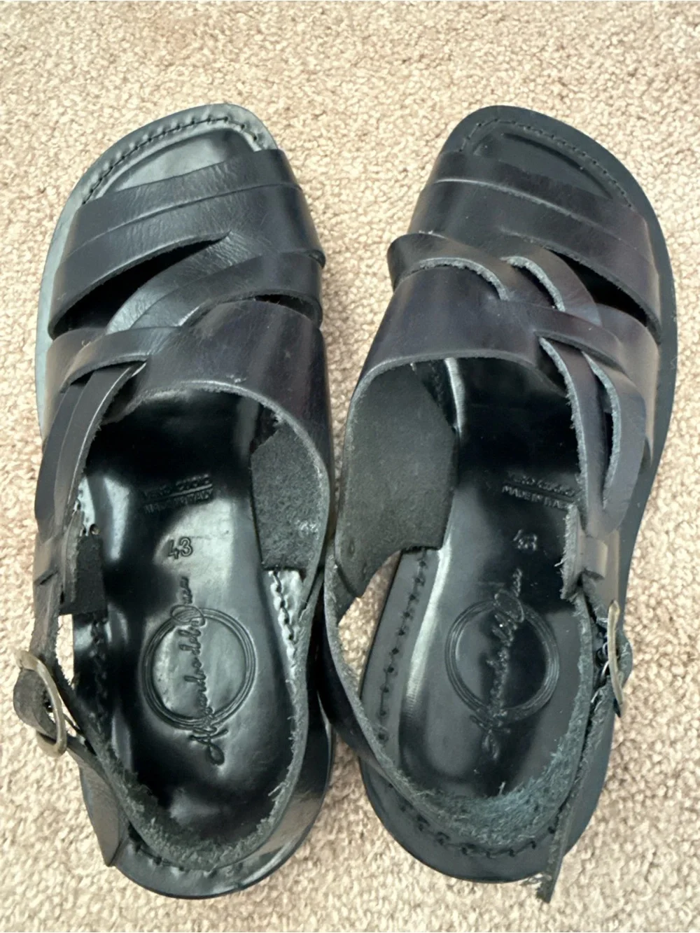 Alessandro Dell\'Acqua Black Leather Strappy Fisherman Sandals Italy Size 43 EU Handmade in Italy Men main image 4